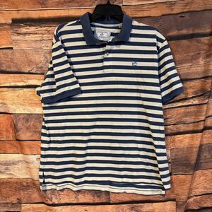 Southern Tide Men's L Blue White Stripe Skipjack Polo Shirt Cotton Blend